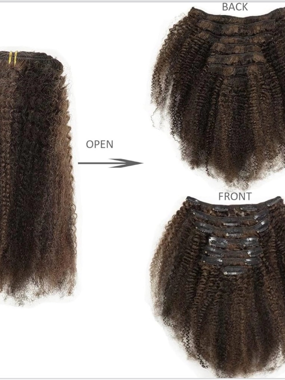 Afro Kinky Curly 18 Inch ClipIn Full Head Extensions 120G Human Hair #P1B/4 7PCS - Picture 2 of 5